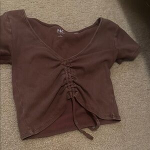 PacSun Brown Ruched Crop Top with Short Sleeves